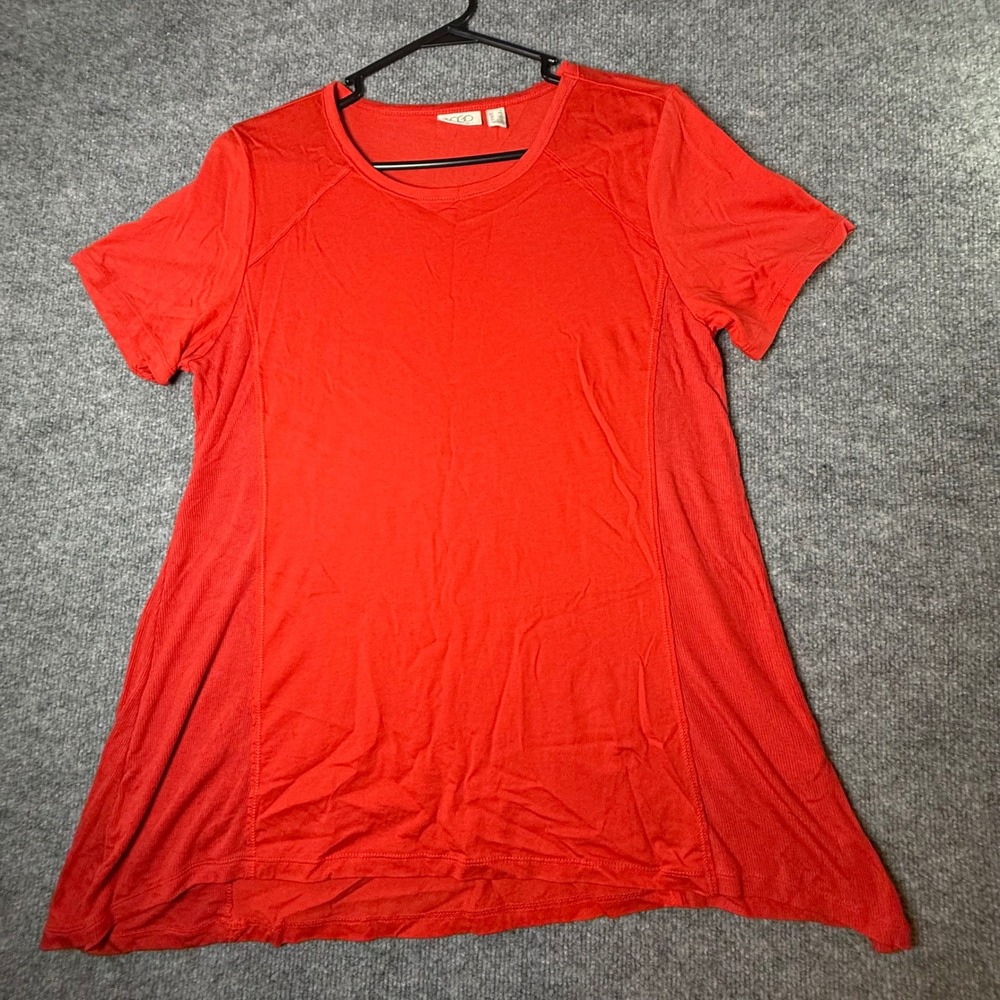 LOGO Lori Goldstein Womens Red Short Sleeve Mixed Media Ribbed A-Line Top XL